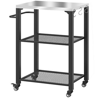 Outsunny Outdoor Grill Cart, Pizza Oven Table w/ Stainless Steel Top