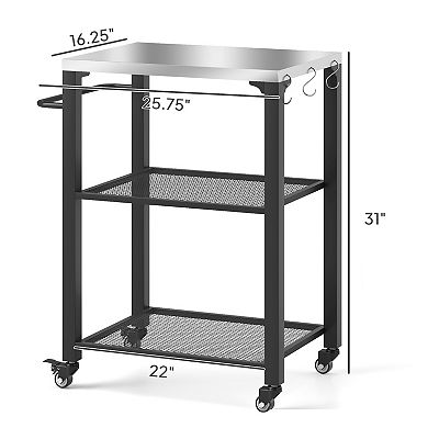 Outsunny Outdoor Grill Cart, Pizza Oven Table w/ Stainless Steel Top