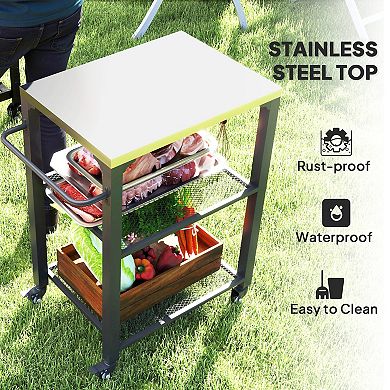Outsunny Outdoor Grill Cart, Pizza Oven Table w/ Stainless Steel Top