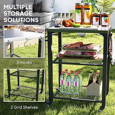 Outsunny Outdoor Grill Cart, Pizza Oven Table w/ Stainless Steel Top