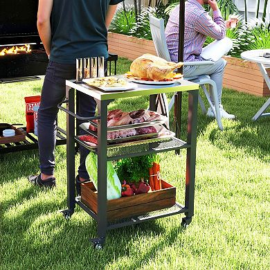 Outsunny Outdoor Grill Cart, Pizza Oven Table w/ Stainless Steel Top