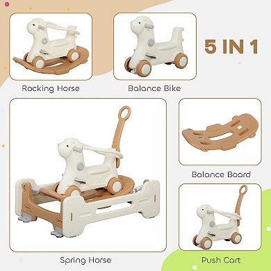 Qaba 5 in 1 Rocking Horse for Toddlers 1-6 Years w/ Balance Board