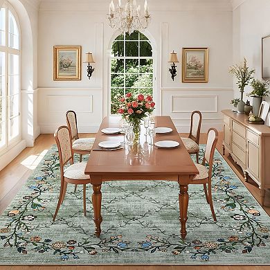 Farmhouse Machine Washable Rug with Non Slip Backing Stain Resistant Foldable Soft Carpet