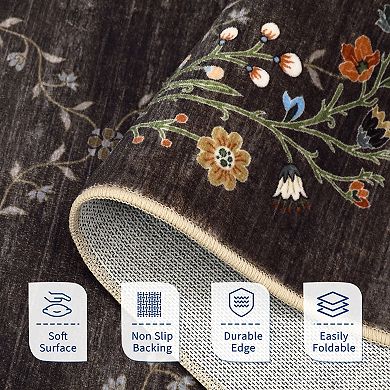 Farmhouse Machine Washable Rug with Non Slip Backing Stain Resistant Foldable Soft Carpet