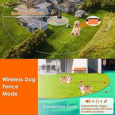 2-in-1 Wireless Electric Dog Fence with Training Collar, IP67 Waterproof Beep Vibration Shock Contai