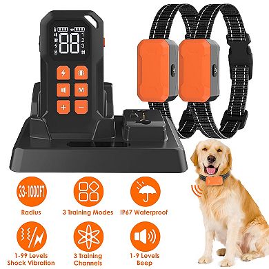 2-in-1 Wireless Electric Dog Fence with Training Collar, IP67 Waterproof Beep Vibration Shock Contai
