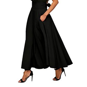 Women's High Waist A-line Flowy Long Maxi Skirt Ankle Length with Pockets