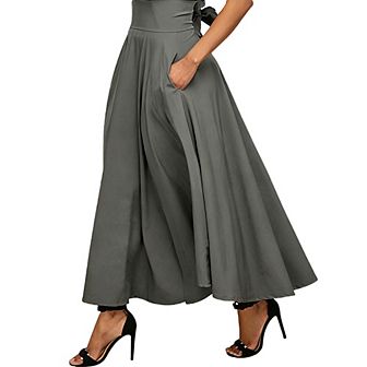 Women's High Waist A-line Flowy Long Maxi Skirt Ankle Length with Pockets