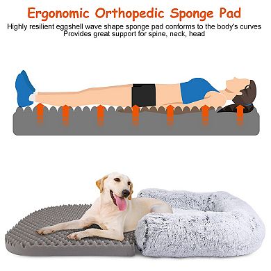 Large Foldable Human Size Dog Bed with Pillow & Blanket, Plush Napping Bed with Removable Washable C