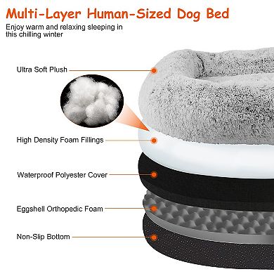 Large Foldable Human Size Dog Bed with Pillow & Blanket, Plush Napping Bed with Removable Washable C