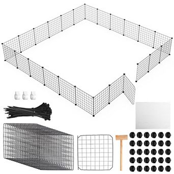 Small Animal Metal Playpen with Door, Indoor/Outdoor Kennel for Dogs, Cats, Rabbits, Guinea Pigs, Ki