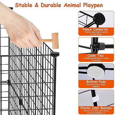 Small Animal Metal Playpen with Door, Indoor/Outdoor Kennel for Dogs, Cats, Rabbits, Guinea Pigs, Ki