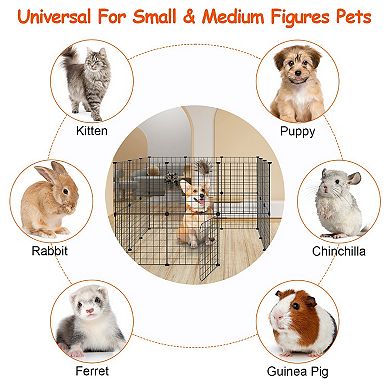 Small Animal Metal Playpen with Door, Indoor/Outdoor Kennel for Dogs, Cats, Rabbits, Guinea Pigs, Ki