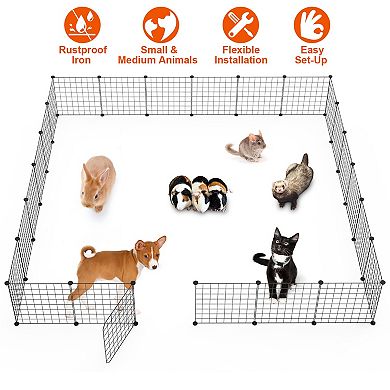 Small Animal Metal Playpen with Door, Indoor/Outdoor Kennel for Dogs, Cats, Rabbits, Guinea Pigs, Ki