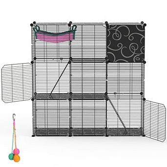 3 tier Indoor Cat Cage Playpen with Hammock, Toy Ball, Ladder & DIY Iron Wire Cat House for 1-2 Cats