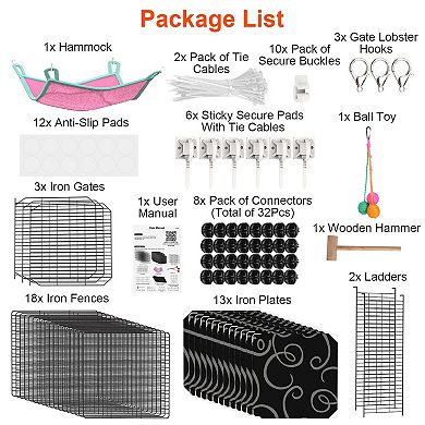 3-Tier Indoor Cat Cage Playpen with Hammock, Toy Ball, Ladder & DIY Iron Wire Cat House for 1-2 Cats