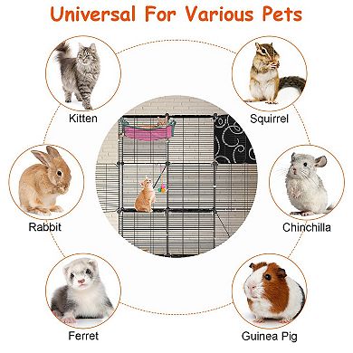 3-Tier Indoor Cat Cage Playpen with Hammock, Toy Ball, Ladder & DIY Iron Wire Cat House for 1-2 Cats