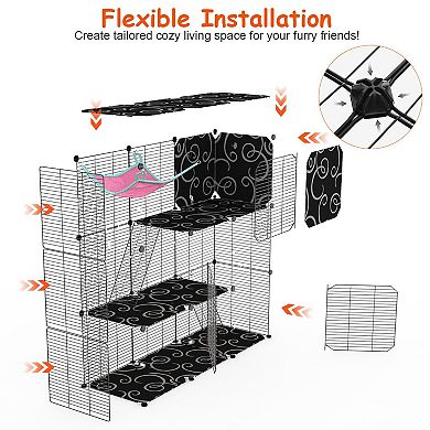 3-Tier Indoor Cat Cage Playpen with Hammock, Toy Ball, Ladder & DIY Iron Wire Cat House for 1-2 Cats