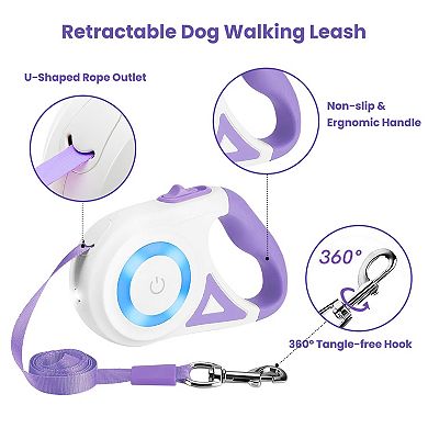 16FT Retractable Dog Leash with RGB Flashlight, Waste Bags, for Dogs 66110 lbs