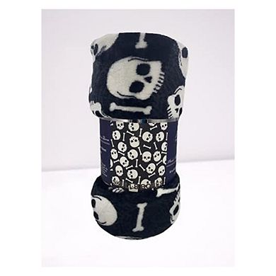 Skull & Bones Micro Plush Halloween 100% Premium Polyester Throw Blanket