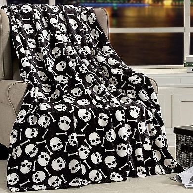 Skull & Bones Micro Plush Halloween 100% Premium Polyester Throw Blanket