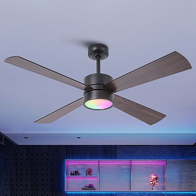 52" Modern Dimmable RGB Smart Ceiling Fan with Light and Remote, App Control