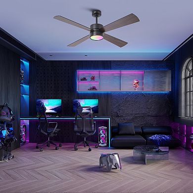 52" Modern Dimmable RGB Smart Ceiling Fan with Light and Remote, App Control