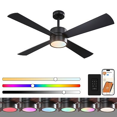 52" Modern Dimmable RGB Smart Ceiling Fan with Light and Remote, App Control