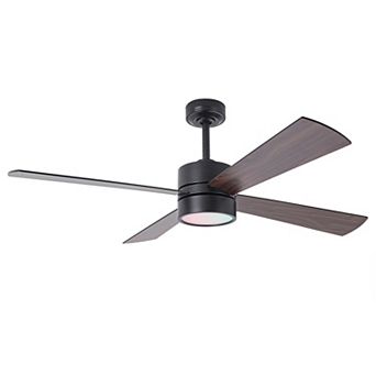 52" Modern Dimmable RGB Smart Ceiling Fan with Light and Remote, App Control, Voice Control