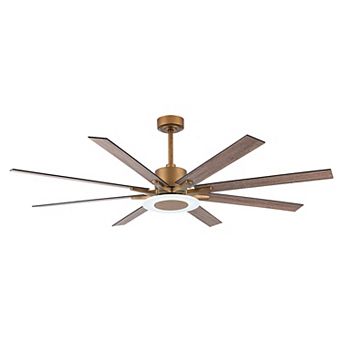 65" Aged Brass 8-Blade Windmill Ceiling Fan with Light and Remote