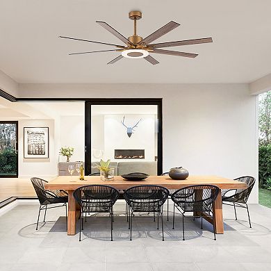 65" Aged Brass 8-Blade Windmill Ceiling Fan with Light and Remote