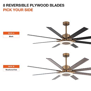 65" Aged Brass 8-Blade Windmill Ceiling Fan with Light and Remote