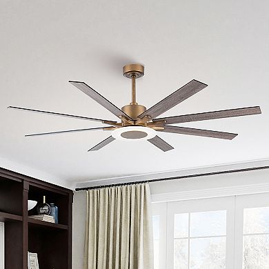 65" Aged Brass 8-Blade Windmill Ceiling Fan with Light and Remote