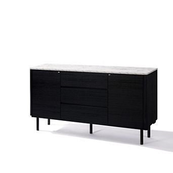 LuxenHome Black Manufactured Wood 3-Drawer Sideboard Cabinet with Laminated Marble Top
