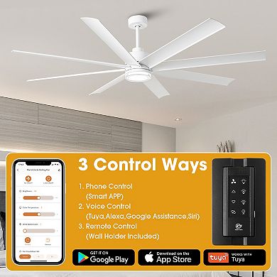72" Modern Acrylic Lens Dimmable Smart Ceiling Fan with Light and Remote, App Control, Voice Control