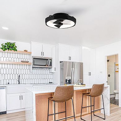 19" Modern Ultra Low Profile Ceiling Fan Fandelier with Light and Remote