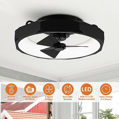 19" Modern Ultra Low Profile Ceiling Fan Fandelier with Light and Remote