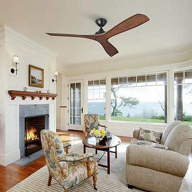 52" Modern Indoor Outdoor Propeller Ceiling Fan with Remote, No Light