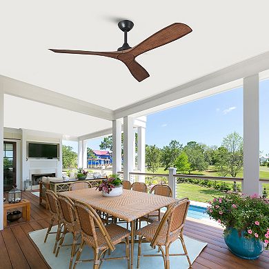 52" Modern Indoor Outdoor Propeller Ceiling Fan with Remote, No Light