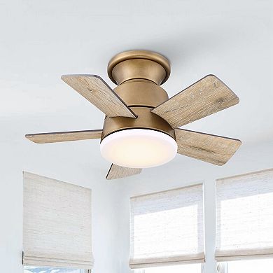24" Modern Wood 3-Blade Dimmable Flush Low Profile Ceiling Fan Light with Remote