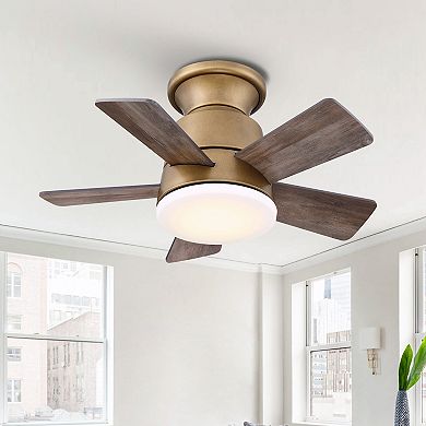 24" Modern Wood 3-Blade Dimmable Flush Low Profile Ceiling Fan Light with Remote