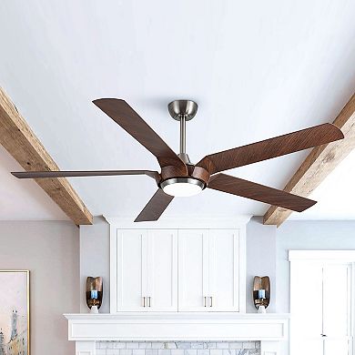 65" Brushed Nickel Modern 5-Blade LED Ceiling Fan with Light and Remote