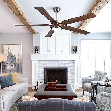 65" Brushed Nickel Modern 5-Blade LED Ceiling Fan with Light and Remote