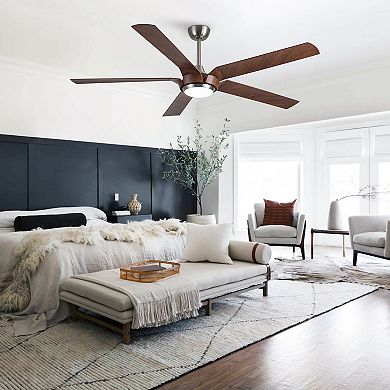 65" Brushed Nickel Modern 5-Blade LED Ceiling Fan with Light and Remote