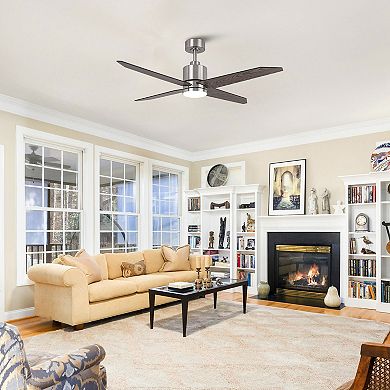 52" Wood 4-Blade Dimmable LED Modern Ceiling Fan with Light and Remote