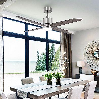52" Wood 4-Blade Dimmable LED Modern Ceiling Fan with Light and Remote