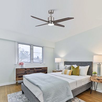 52" Wood 4-Blade Dimmable LED Modern Ceiling Fan with Light and Remote