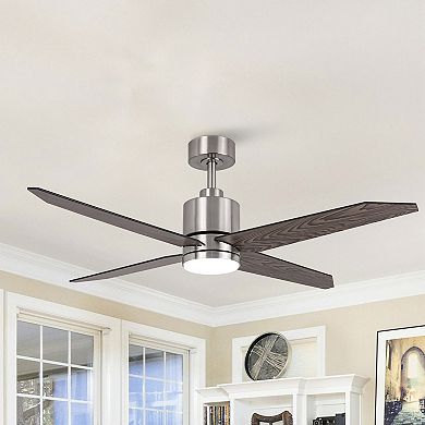 52" Wood 4-Blade Dimmable LED Modern Ceiling Fan with Light and Remote