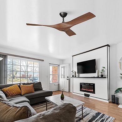 52-inch Nautical Walnut 3-Blade Propeller Ceiling Fan with Remote for Patio