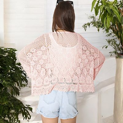 Women's Short Embroidered Lace Duster Crop Fashion Cardigan with